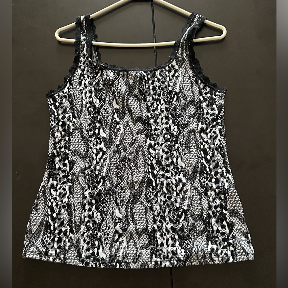 White House Black Market Black and White Snake Print Top